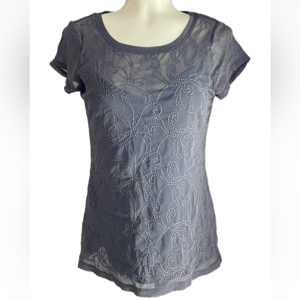 Pretty Grey  mesh with built in Cami  and embroidered top